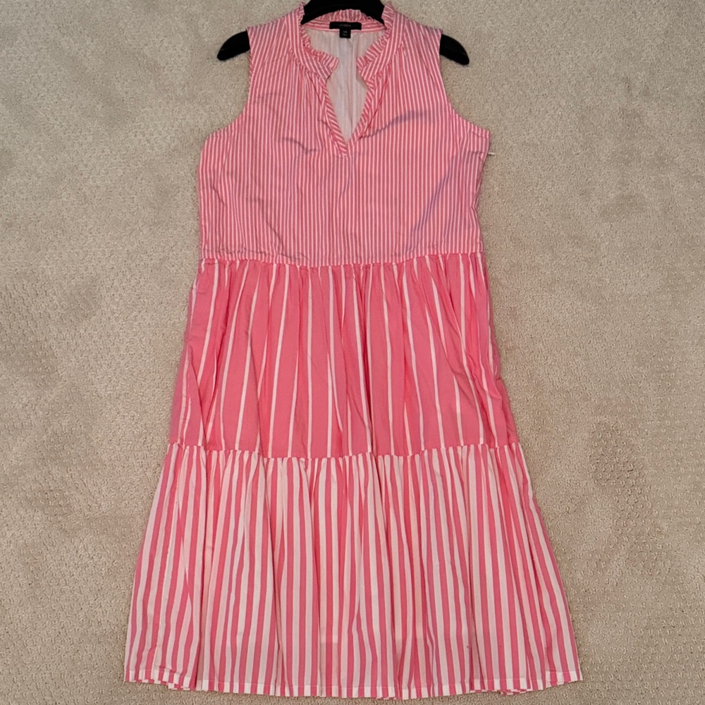 J. Crew Pink and White Sleeveless Dress